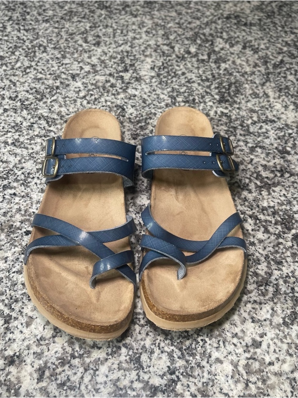 Bjorndal sandals Sami womens 11 navy blue toe wrap faux cork sole